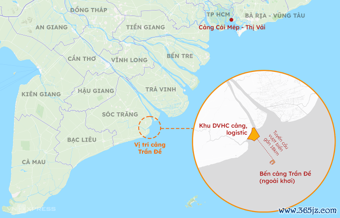 Vị trí quy hoạch cảng Trần Đề - Sóc Trăng. Đồ hoạ: Khánh Hoàng